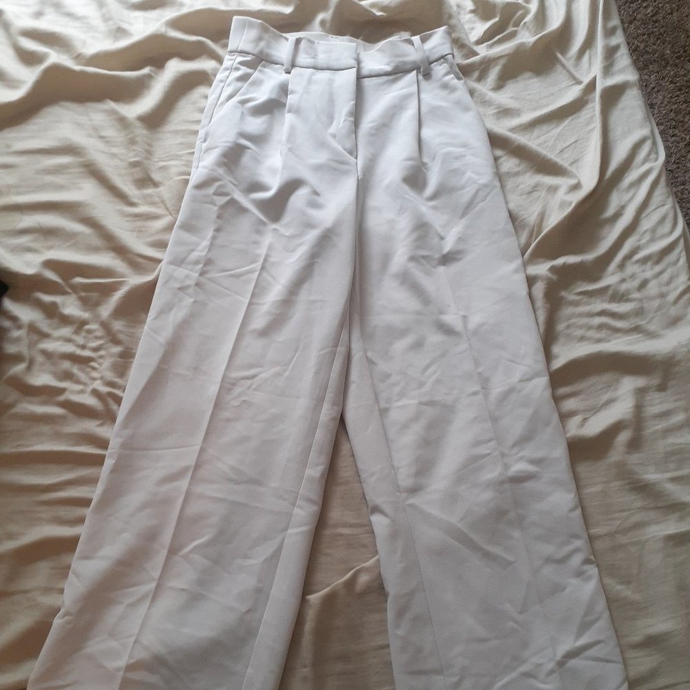H&M High Waist Wide Leg Trousers in cream